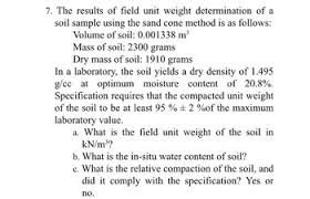 7 the results of field unit weight
