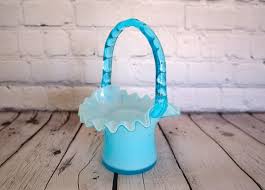 blue art basket glass candle holder