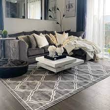 dark grey trellis living room rug