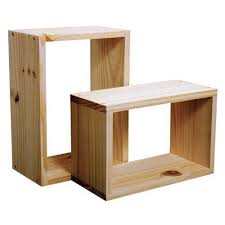 Natural Wood Set Of 2 Wooden Wall Cube