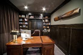 By Dark Wood And Chocolate Brown Hues This Masculine Office