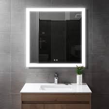 Amazon Com Bath Knot Led Bathroom Mirror Lighted Backlit Wall Mounted Square Mirror With Defogger Button And Dimmable Touch Button Very Light White Color Vanity Mirror 36 X 36 Inch Home Kitchen