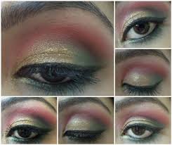 gold green and red ethnic eye makeup