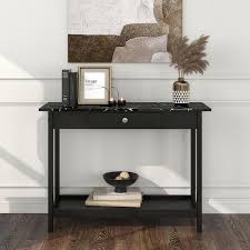 Furniture Of America Dingo 41 75 In Black Rectangle Faux Marble Console Table With Drawer And Shelf