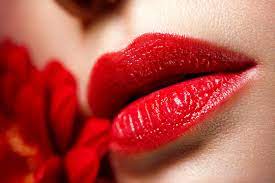 y full female lips with red lipstick