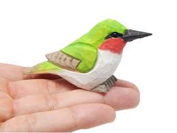 Hummingbird Wooden Figurine Ruby