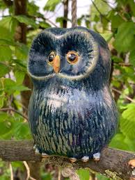 Cute Blue Owl Garden Decoration Ceramic