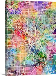 Dallas Texas City Map Wall Art Canvas