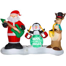 Animated dancing santa with animation. Home Accents Holiday 6 Ft Pre Lit Inflatable Airblown Rock The Halls Band Animated With Music Scen Decorating With Christmas Lights Animated Christmas Holiday