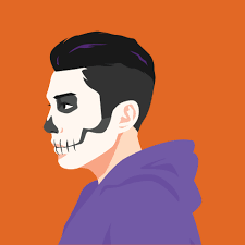 young man face with skull makeup in