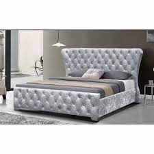 Silver Modern Wooden Velvet Double Bed