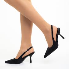 Pantofi dama negri din material textil cu toc Oveta - Kalapod