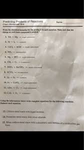 Reactions Chem Worksheet 10