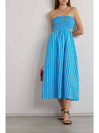 striped cotton poplin midi dress