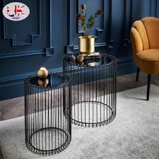 Set Of 2 Round Cage Table Mirror Top