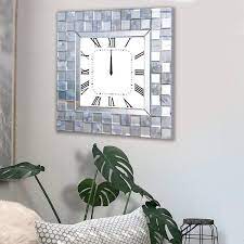 benjara silver mirrored wall clock with