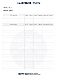 Printable Basketball Roster Sheet Free Tournament Brackets