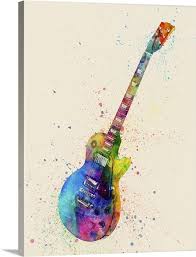 Electric Guitar Abstract Watercolor Large Solid Faced Canvas Wall Art Print Great Big Canvas