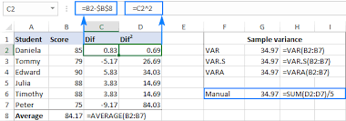 how to calculate variance in excel