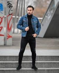 Most men think they can sport them in any way they like and though that's a. Men S Blue Denim Jacket Black Turtleneck Black Skinny Jeans Black Suede Chelsea Boots Denim Outfit Men Black Chelsea Boots Outfit Black Denim Jacket Outfit