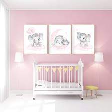 Elephant Pink And Grey Nursery Decor