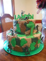 The example shown here is green, to represent grass, but you could also do a light brown icing, and even dust it with graham cracker crumbs to resemble sand for a desert theme! Pin By Kim Williams On Cakes Bday Party Kids Army Cake Camo Birthday Party