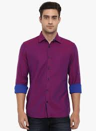 Parx Purple Slim Fit Solid Casual Shirt