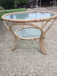 Table Coffee Round Bamboo Glass Top