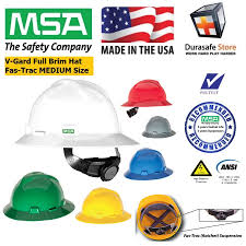 Msa V Gard Slotted Safety Hat Full Brim Fas Trac Suspension Standard Size Durasafe Shop