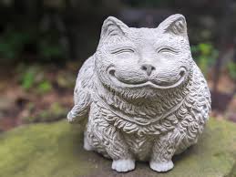 Cat Garden Statue Natural Stone Gray