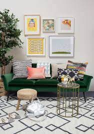 Green Velvet Sofas In Cozy Living Rooms