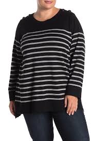 Joan Vass Stripe Button Shoulder Pullover Sweater Plus Size Nordstrom Rack