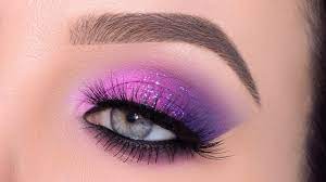 how to purple glitter smokey eye makeup