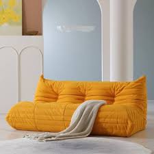 J E Home 68 9 In W Armless Soft Teddy Velvet Modular 4 Seater Floor Lazy Reclining Sofa In Yellow