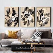 Neutral Abstract Set Of 3 Posters Beige