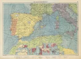 Western Mediterranean Sea Chart Ports Lighthouses Mail Routes Large 1952 Map