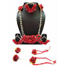 artificial red pink flower necklace set for haldi ceremony fl jewelry near me