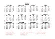 2020 yearly calendar with south africa