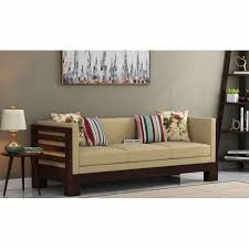 Cotton Modern 3 Seater Wooden Sofa Set