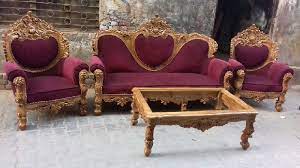 Polished Wooden Carved Sofa Set For