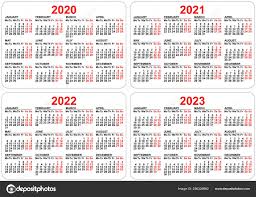 2020 2021 2022 2023 Years Set Pocket Calendar Grid