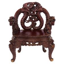 Japanese scarlet lacquered arm chair elaborately carved with dragons, stands of iris a chinese carved hongmu style 'dragon' throne chair, early to mid 20th century, the dark wood fra. Dragon Chairs 18 For Sale On 1stdibs