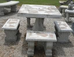 Table Set With 4 Benches Concrete Patio