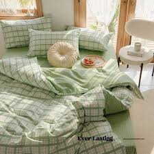 Plaid Duvet Cover Green Bedding Set