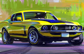 wallpaper auto muscle car drawing
