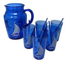 Painted Sailboat Pitcher Glasses