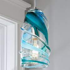 Turquoise Feather Glass Pendant Light