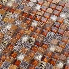 Orange Stone And Glass Mosaic Tile In