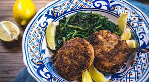 amberjack fishcakes with boiled greens