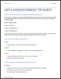 Wit Wisdom Parent Tips Sheets Grade 5 Module 1 Wit